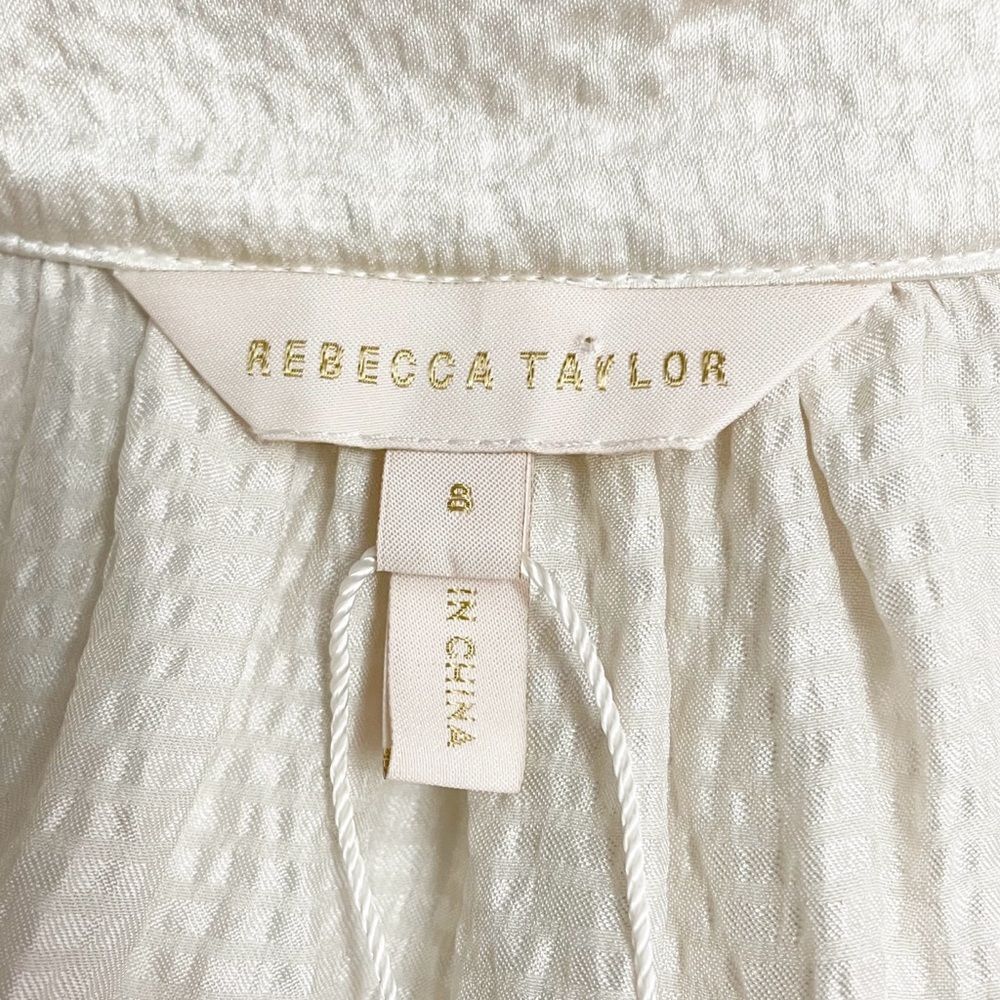 NWT Rebecca Taylor 100% Silk Ruffle Blouse Size 8 Ivory V-Neck $295 Long Sleeve - Picture 12 of 16